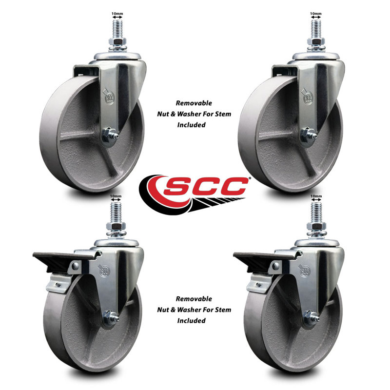 Threaded Stem Caster w/Roller Bearing - 5" Wheel & 10MM Stem