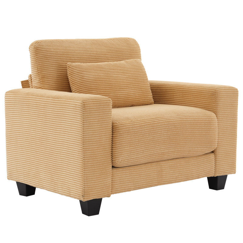 Fauteuil en velours côtelé 44,5 po avec coussin, Jaune