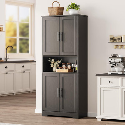 Tall Kitchen Pantry Cabinet, 70in Kitchen Storage Cabinet with 4 Doors and Adjustable Shelves, Open Shelf, Freestanding Cupboard for Dining Room