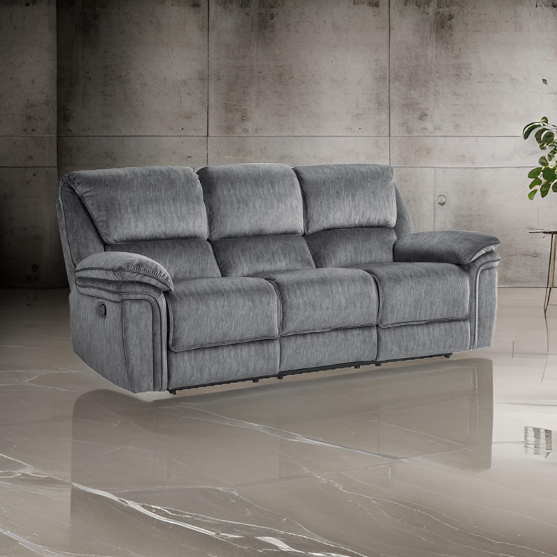 Senai 88" Traditional Microfiber Manual Reclining Sofa with Durable Metal Reinforced Frame, Dual Manual Tab Pull Reclining