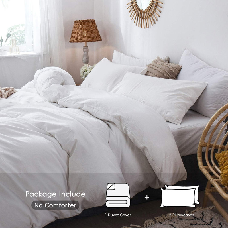 Full Size Off-White Washed Cotton Duvet Cover Set