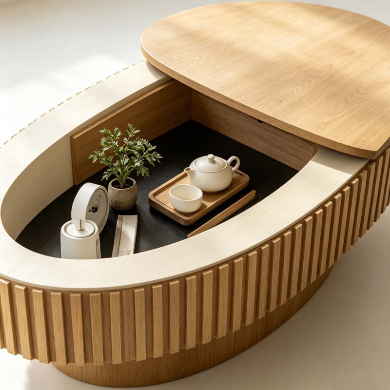 Table basse 47 po avec rangement en bois massif