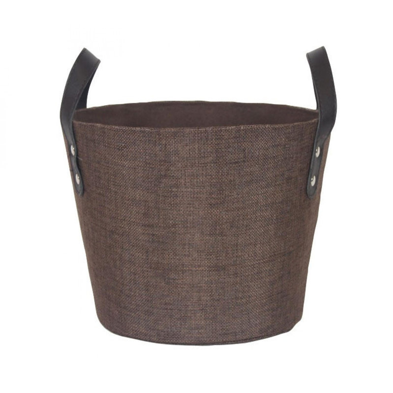 Fabric With Faux Leather Handles Basket, Brown, 7" H x 10" W x 10" D