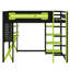 Lit mezzanine en bois moderne avec bureau, tablettes de rangement, ports de charge et lumière RVB-9736843