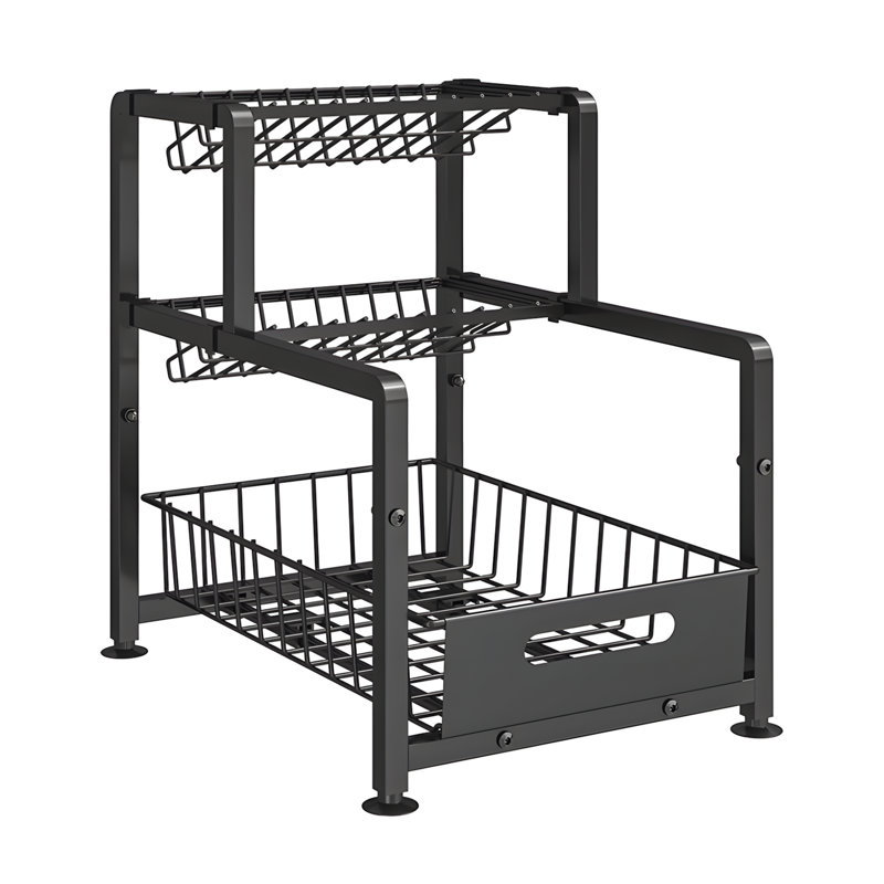 Rangement coulissant sous l'évier pour les épices et les condiments de cuisine, support de rangement multifonctionnel avec design incliné pour un accès facile
