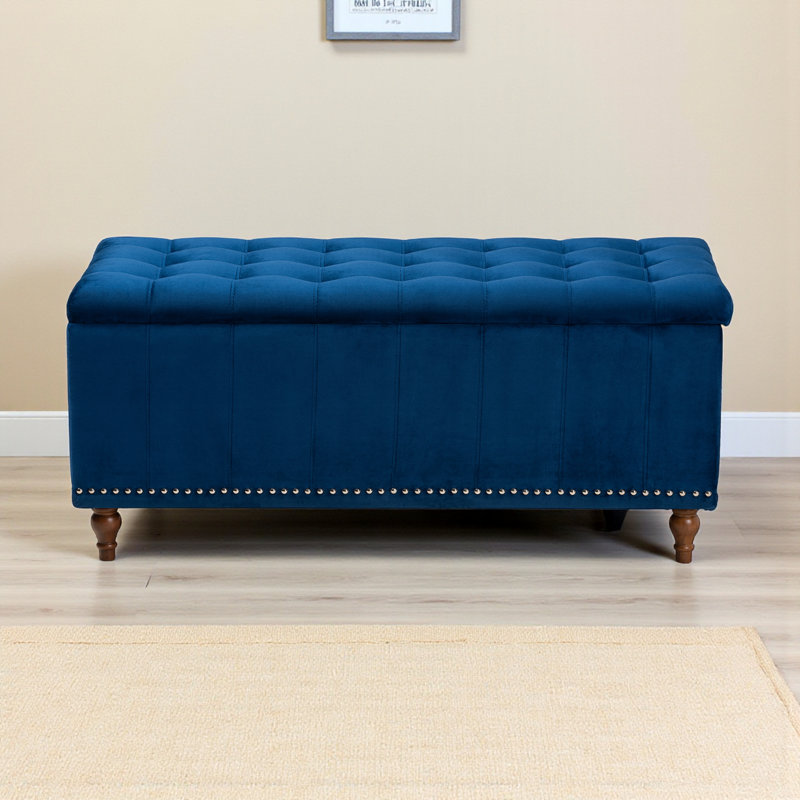 Balig Navy Blue Velvet Fabric Upholstered Storage Bench, 18.7'' H X 41.73'' W X 16.73'' D, Navy 