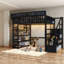 Lit mezzanine double avec rangement, structure en métal, chambre d'enfant moderne et peu encombrante