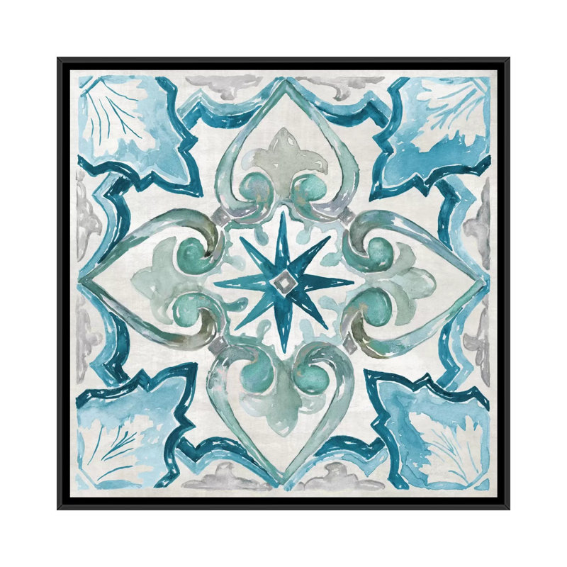 «Carribean Tile II», reproduction sur toile, H 26 po x l 26 po x P 1,5 po, Toile avec cadre noir