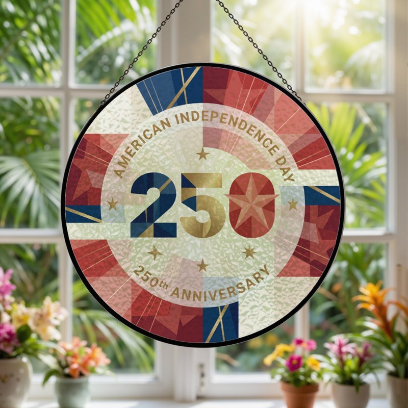 Panneau de fenêtre en verre pour décoration intérieure American Independent USA 250th Anniversary ， 7,8H, H 7,8 po