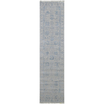 One-of-a-Kind Rectangle 2'6" x 10'2" Area Rug in Silver/Aqua