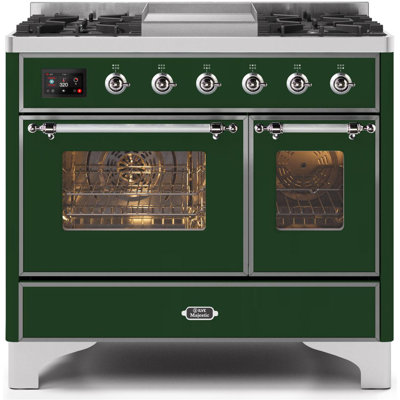 Cuisinière à double combustible de 40 po avec 6 brûleurs scellés et plaque chauffante ILVE Majestic II Series
