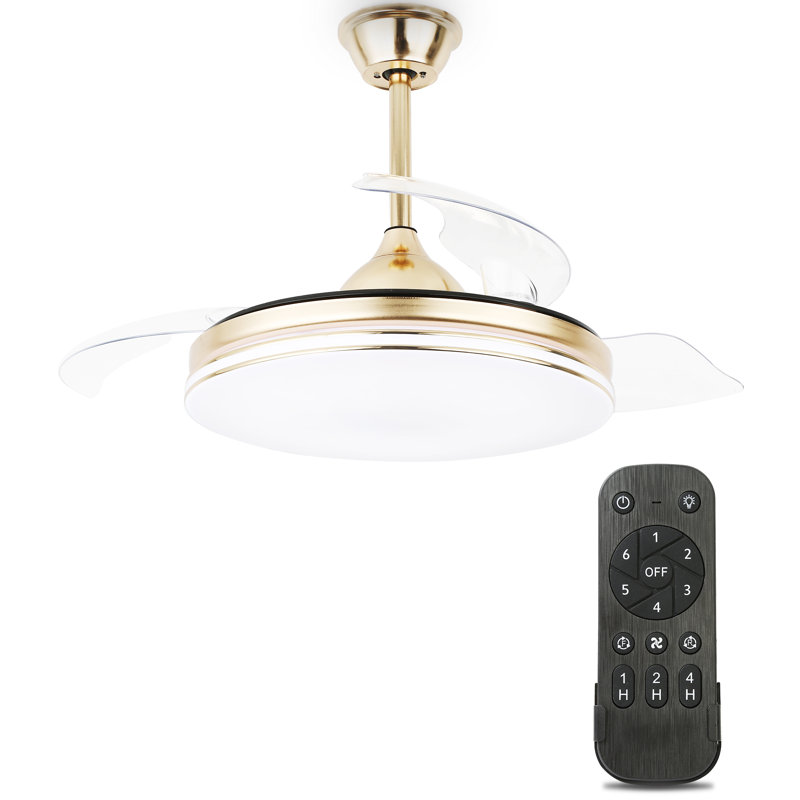 42 po Ventilateur de plafond rétractable moderne avec télécommande et ensemble d'éclairage DEL, Or