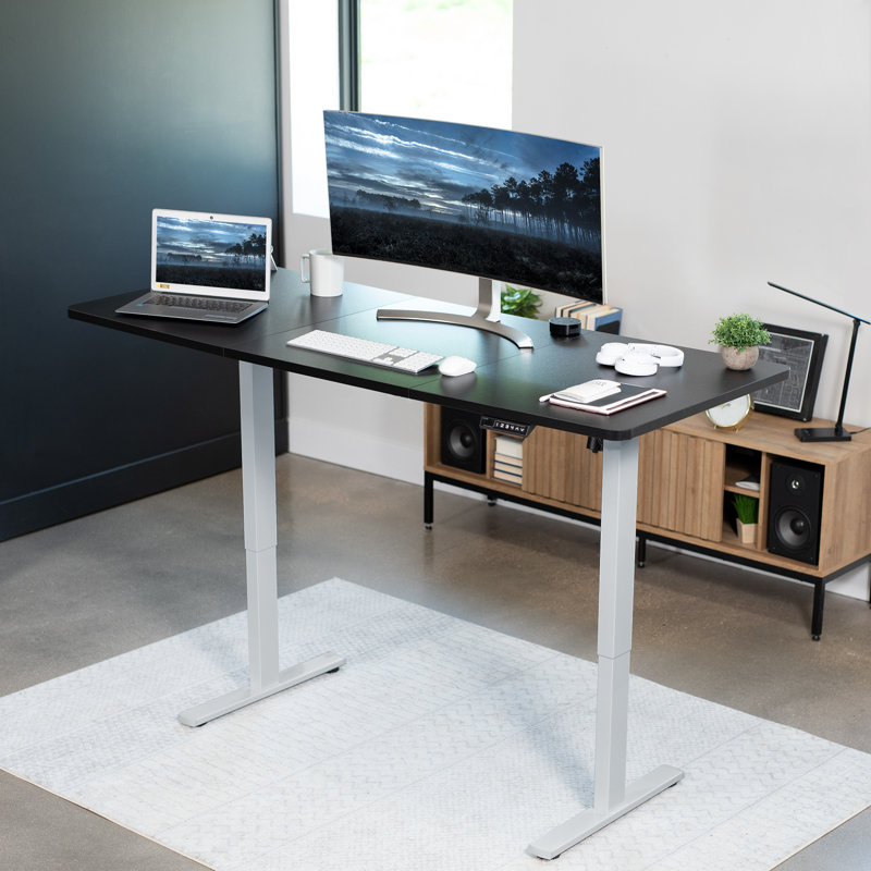 VIVO Single Motor Electric Desk with Push Button Memory Controller, Black/Gray, 48.5" H x 71" W x 30" D