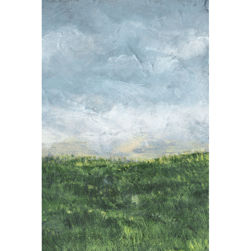 Verdant Fields II - Painting, 91 cm H x 61 cm W, Black Floater Framed