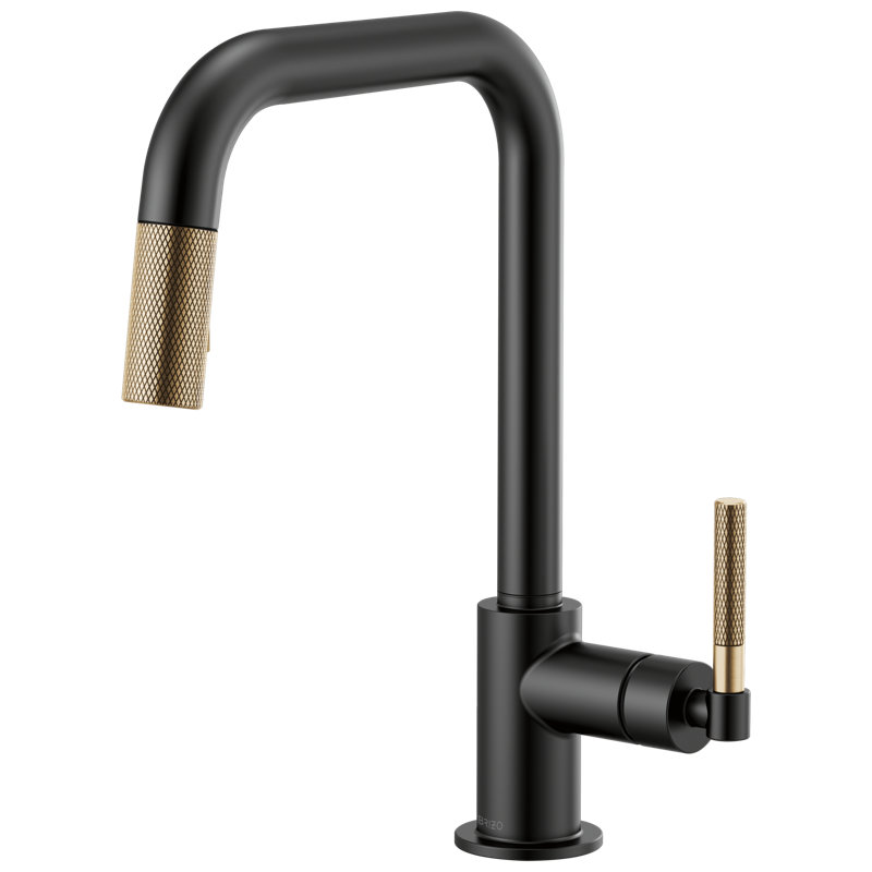 Litze® Pull-Down Faucet with Square Spout and Knurled Handle, Matte Black/Luxe Gold