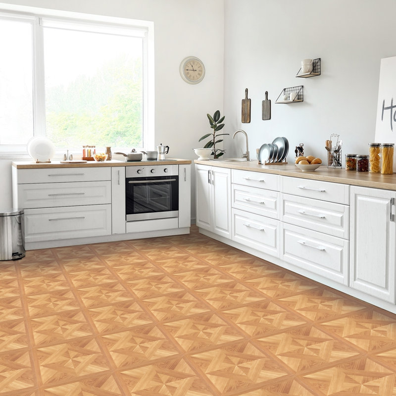 Woven Trends Tivoli Self Adhesive Vinyl Floor Tiles, 45 Pcs, 12" X 12", Classic Light Oak Diamond Parquet