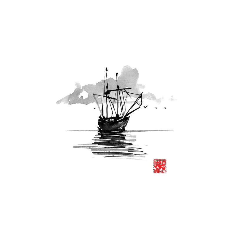 Boat by Péchane - Painting on Canvas, 20.32 cm H x 30.48 cm W, Wrapped Canvas