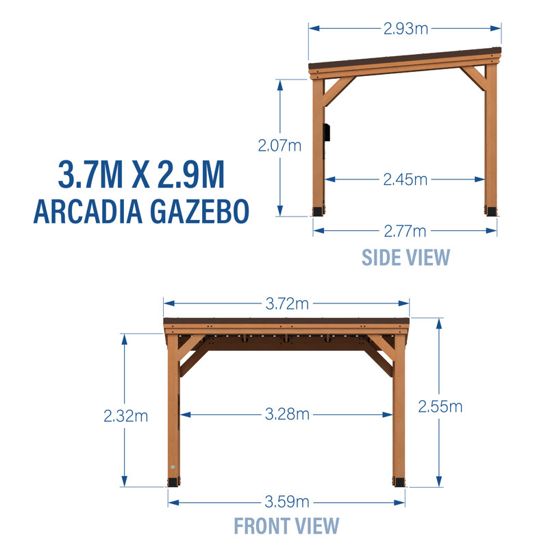 Backyard Discovery Arcadia Pitched Roof Cedar Wood Outdoor Patio Gazebo with Powerport 3.7m x 2.9m (12ft x 9.5ft)