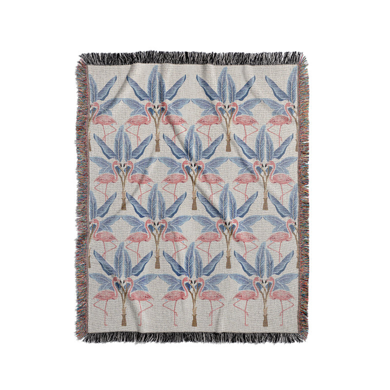 Jeté en mélange de coton Fargo Flamingo, Rose / Bleu / Blanc cassé, L 60 po x l 50 po
