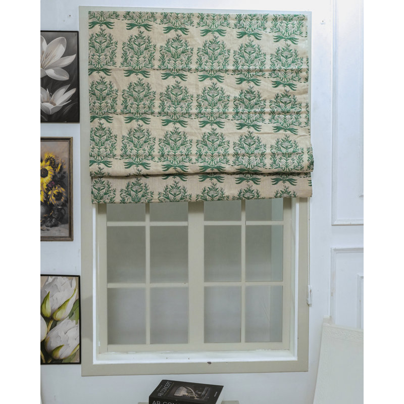 Revêtement de fenêtre en lin épais vert à motif romain en lin épais pour cuisine, salle de bain et bureau, 36" W X L 64