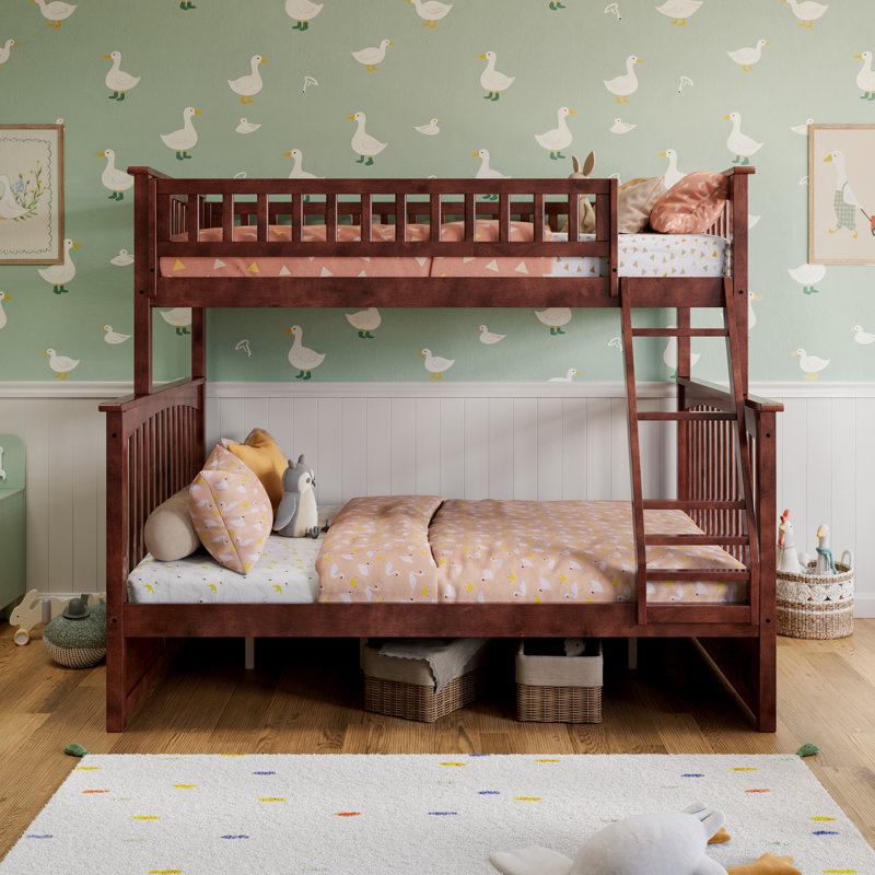  Flinn Solid Wood Bunk Bed, Twin over Full, Walnut
