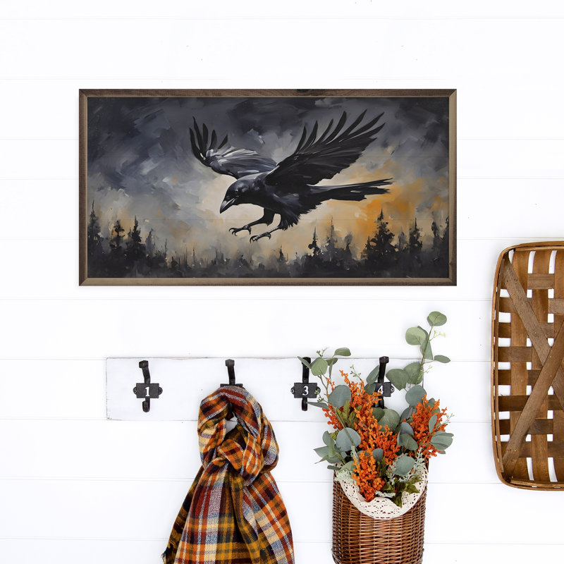 «Black Flying Crow» sur bois, H 18 po x l 36 po x P 1,43 po