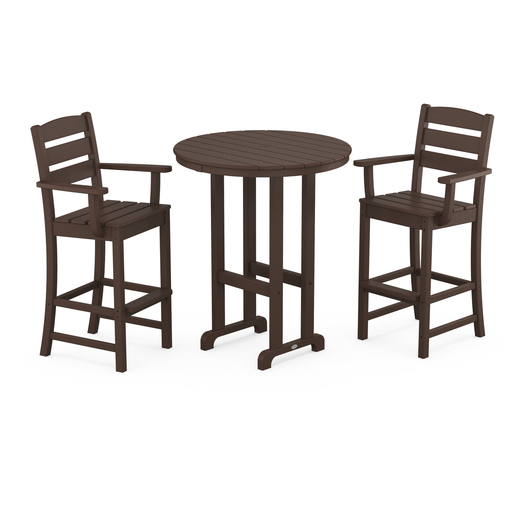 Lakeside 3-Piece Round Bar Arm Chair Set, Mahogany