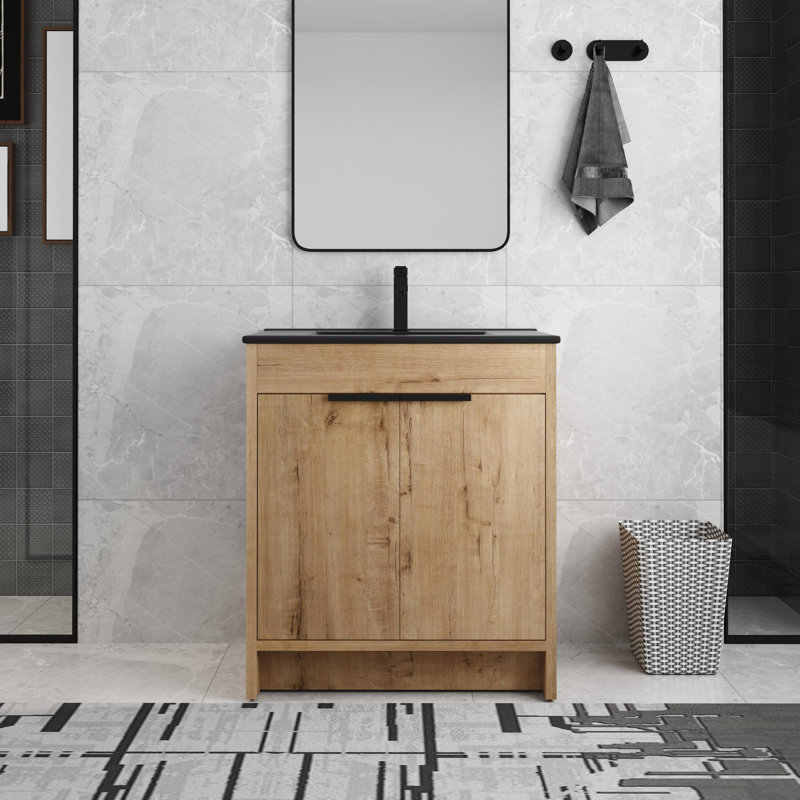 Meuble-lavabo simple autoportant 30 po avec comptoir en céramique Balliet, meuble-lavabo autoportant avec 2 portes et 1 tablette réglable