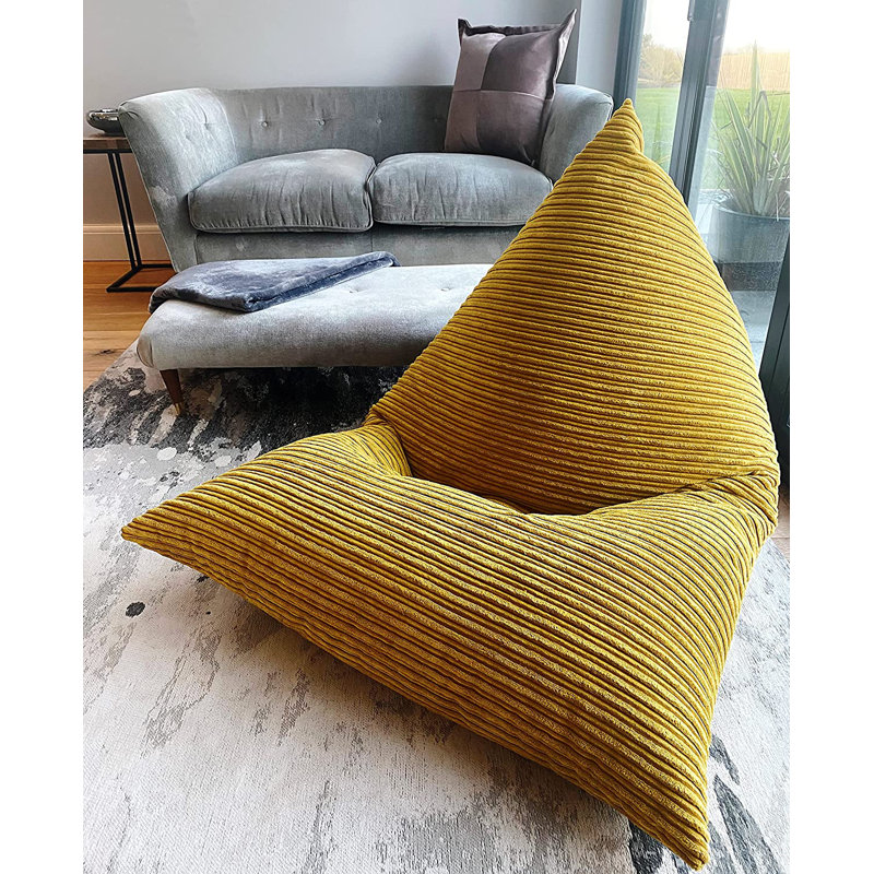 Jumbo Cord Adult Wedge Corduroy Refillable Bean Bag Lounger, Mustard