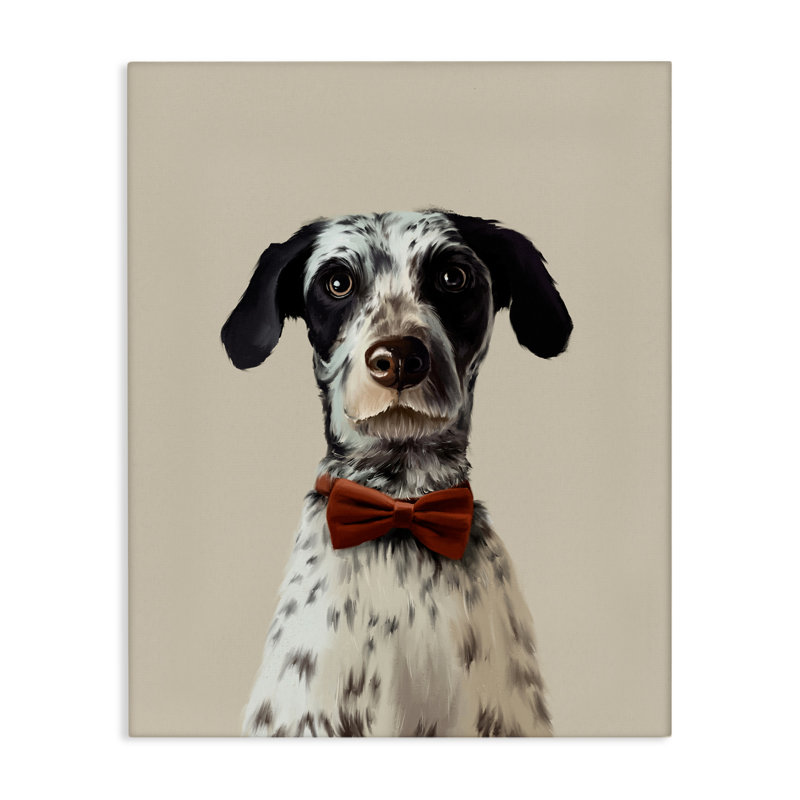 Portrait d'un chien avec un nœud papillon, toile par Anna Lischenko, H 20 po x l 16 po
