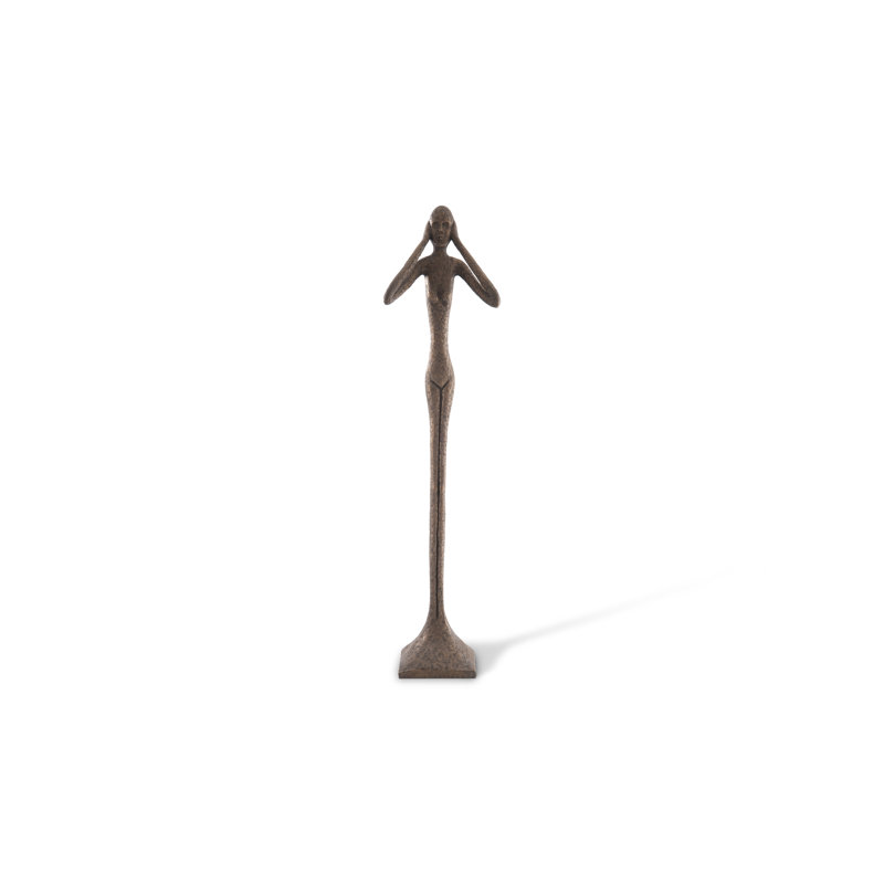 Contemporary Bronze Finish Hear No Evil Slender Statue, 81"