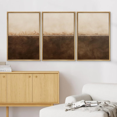 " Earthen Cracks Abstract In Warm Browns " 3 - Pieces on