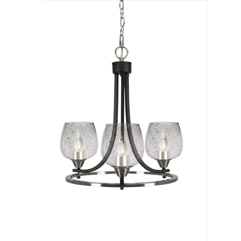 Lustre 3 lumières Paramount illustré avec verre à bulles 6 ", Coloré, Noir mat/nickel brossé