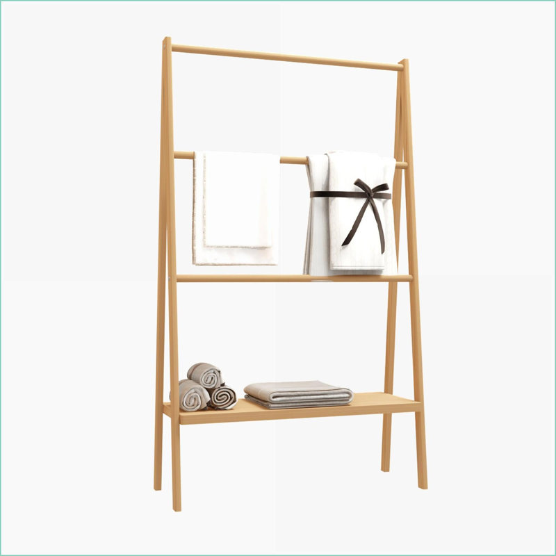 Towel Rack Freestanding Bamboo with Storage Shelf, Beach/Poolside/Indoor | Bamboo | Bathroom