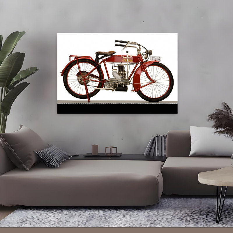 1916, art indien 221Cc, modèle K, poids plume, moto, paysage abstrait classique, art mural, H 32 po x l 48 po