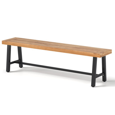 63 Inch Patio Bench Acacia Wood Long Dining Bench w/ Heavy-Duty Metal Legs by Ebern Designs
