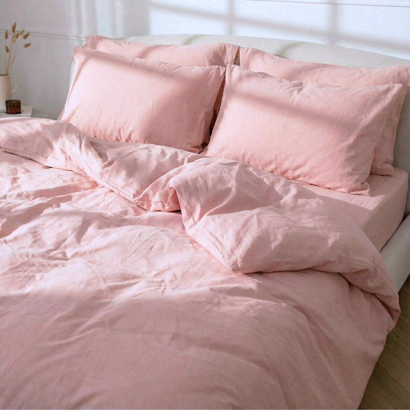 Bedding Sets Percale No Pattern Duvet Cover Set, Pink, Double, 50x75cm Pillowcase