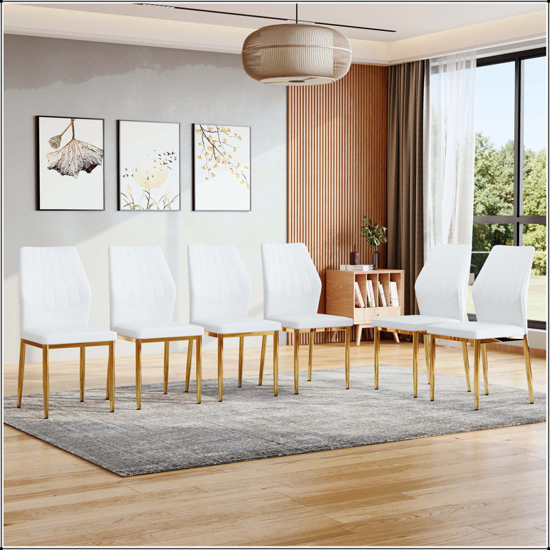 Chaise de salle à manger en polyuréthane doré et blanc - ensemble de 6, 6, White, Doré