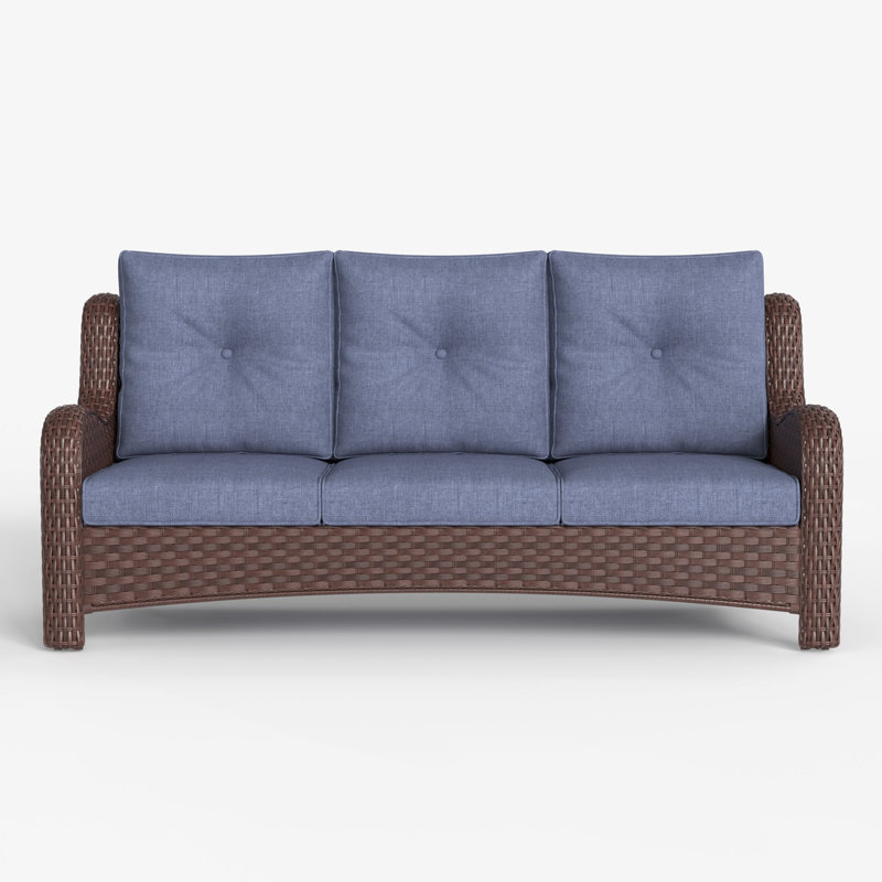 184.9cm Wide Metal Patio Sofa with Cushions, Brown, Navy