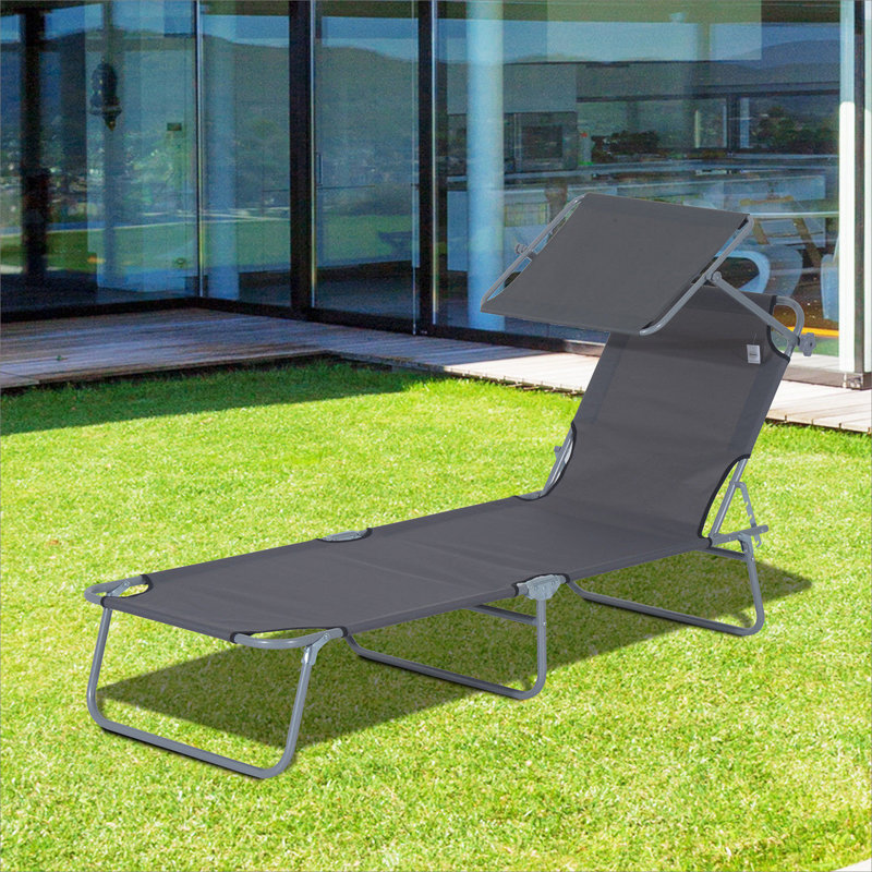Méridienne pliante d'extérieur réglable avec abat-jour Outsunny, parfaite pour la détente à la plage, en camping et dans la cour arrière