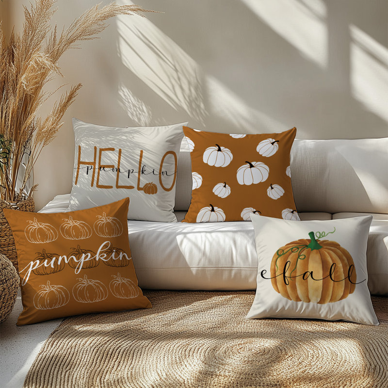 4 housses de coussin décoratif à motif de citrouilles d'automne