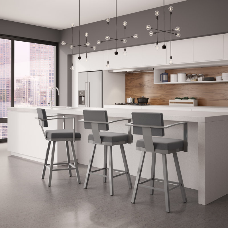 Athene Swivel Counter & Bar Stool, Light Cold Gray, Glossy Gray Metal, Bar Stool (30" Seat Height)