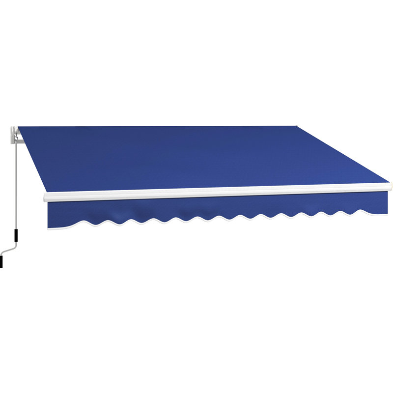 Auvent de balcon 13 'x 8' - Bleu foncé. Et eau. Manivelle manuelle. Cadre en aluminium. Terrasse, utilisation dans la cour. Ajustement multi-surfaces. Protection solaire réglable. Réduit la chaleur. Choix d'installation polyvalents.