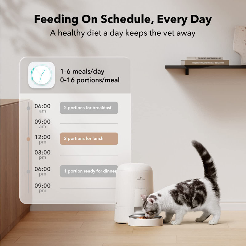 White Automatic Pet Feeder with LCD Screen and Voice Recording