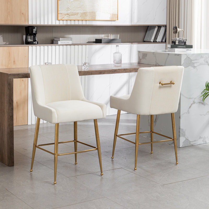 Elian Upholstered Velvet Bar Stool, Beige