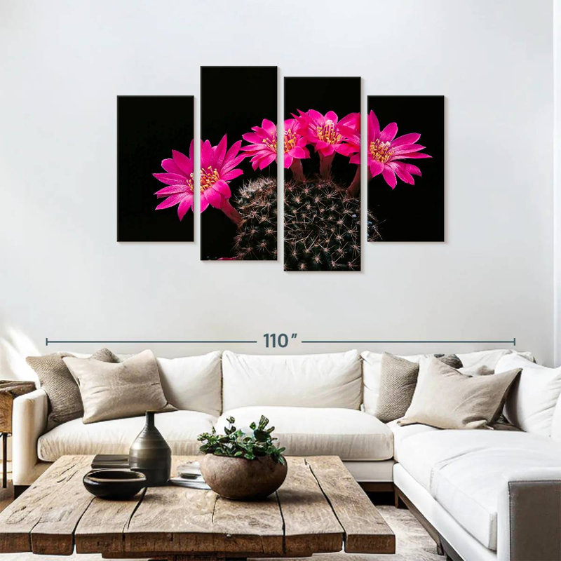 Fleurs de cactus roses Harnek, H 48 po x l 75 po