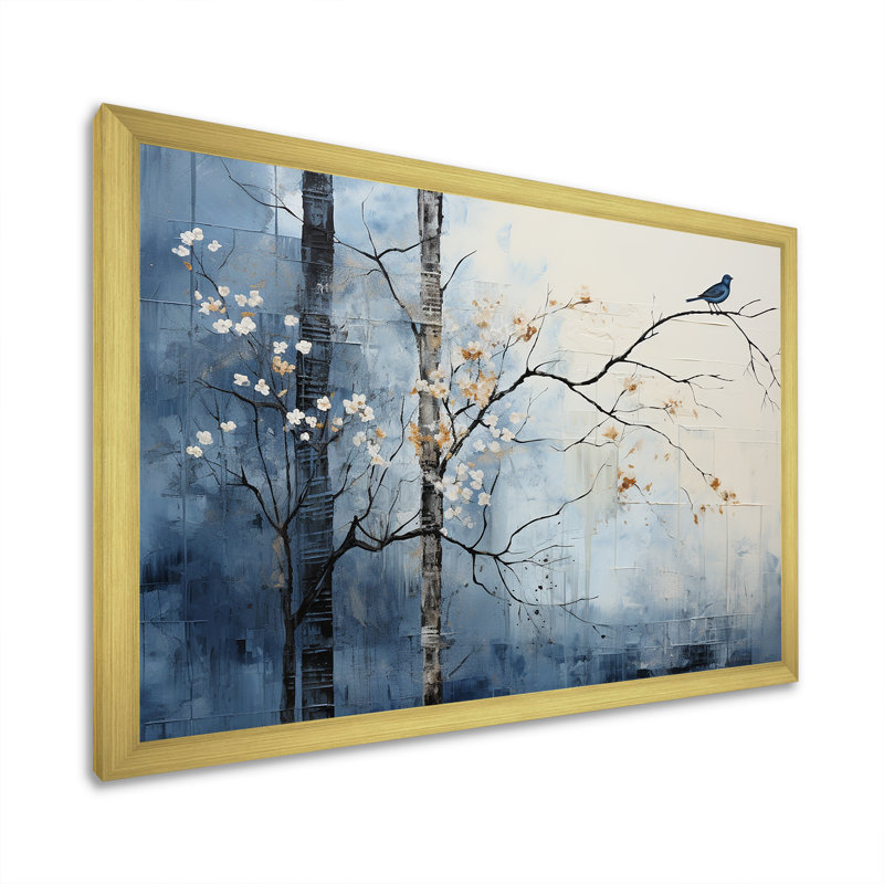 «Minimalisme beige et bleu campagne III», impression sur toile encadrée campagne, H 24 po x l 32 po x P 1 po, Cadre doré