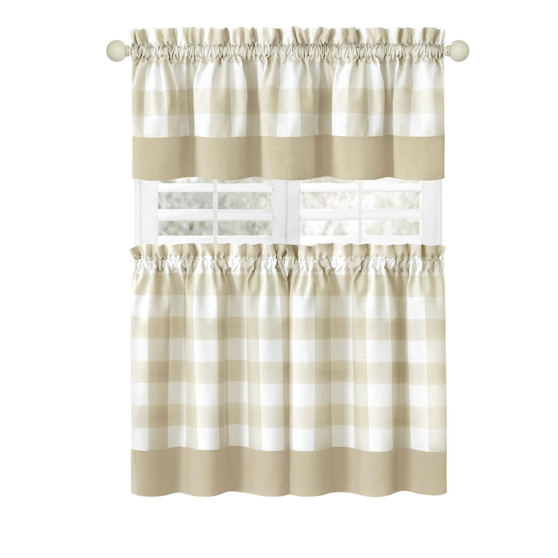 Anthe Gingham Tailored Kitchen Curtain, Tan, 36" H x 57" W