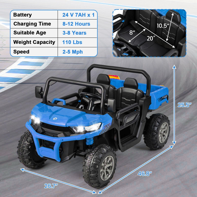 Homdox 24V 2 Seater All-Terrain Vehicles Battery Powered Ride on Toy with Remote Control, Blue