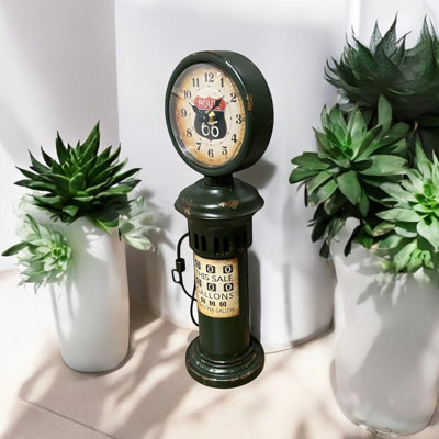 Route 66 Green Metal Table Clock | Analogue Quartz Desk Clock Decorative Timepiece for Home Office Desk or Shelf